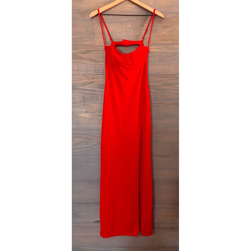 Babyboo Red Bustier Maxi Dress Underwire High Slit Formal Gown Red Medium